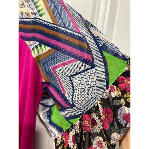 Grace and Emma Ruffle Floral Sleeve Blouse Womens Large Fuchsia Botanical Hippie - Picture 4 of 7